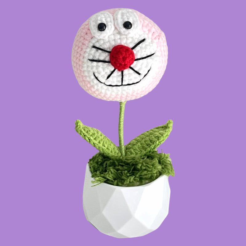 Handcrafted Crochet Doraemon Flower Planter A4 - Small Beauty