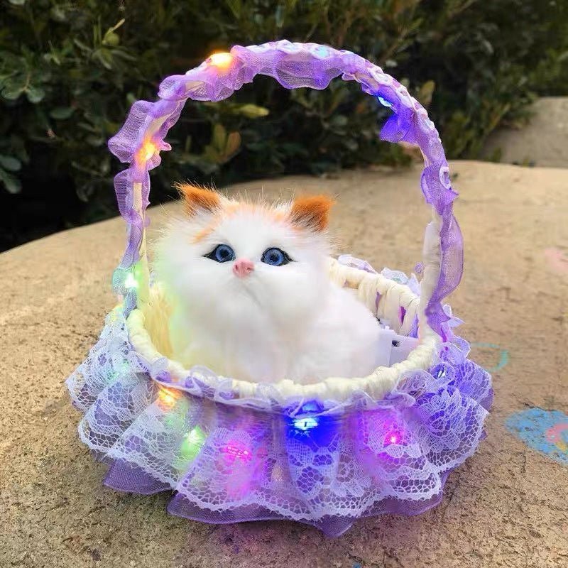 DreamyPurr Light-Up Meowing Kitty Basket Toy- Small Beauty