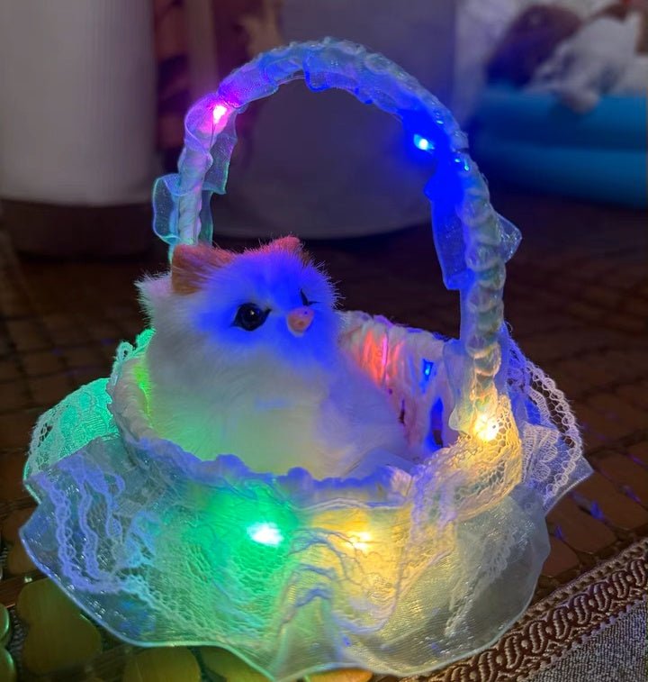 DreamyPurr Light-Up Meowing Kitty Basket Toy - Small Beauty