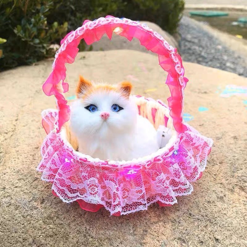 DreamyPurr Light-Up Meowing Kitty Basket Toy - Small Beauty