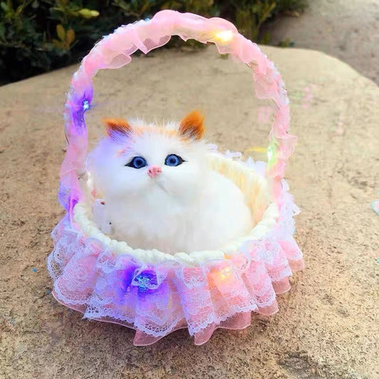 DreamyPurr Light-Up Meowing Kitty Basket Toy - Small Beauty