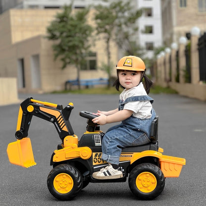 Fully Electric Kids Excavator – Realistic Ride-On Construction Vehicle realistic operation, swichable digging/bulldozing blades, music, lights and colorful spary effects