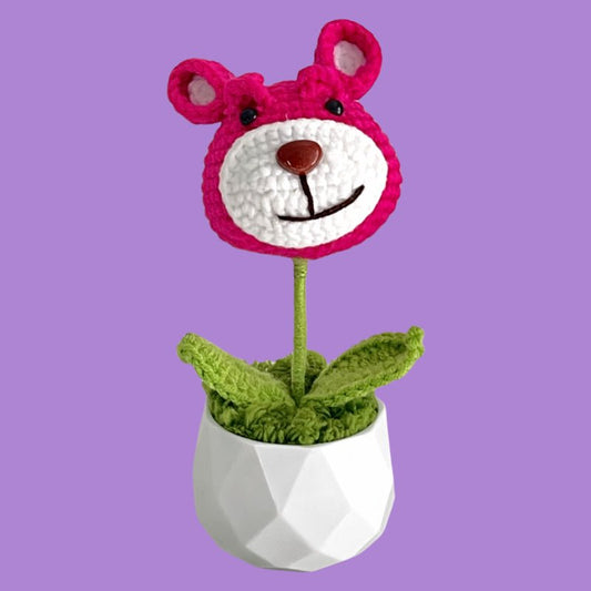 Handcrafted Crochet Bear Flower Planter A5 - Small Beauty