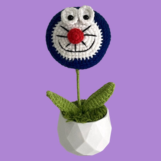 Handcrafted Crochet Doraemon Flower Planter A4 - Small Beauty