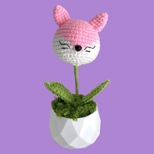 Handcrafted Crochet Fox Flower Planter A1 - Small Beauty