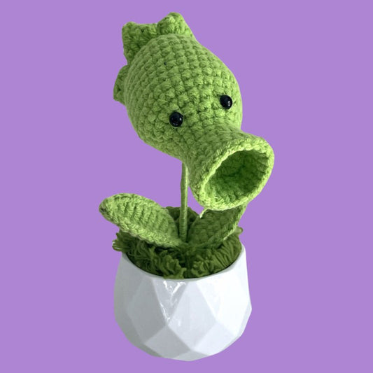 Handcrafted Crochet Peashooter Flower Planter A13 - Small Beauty