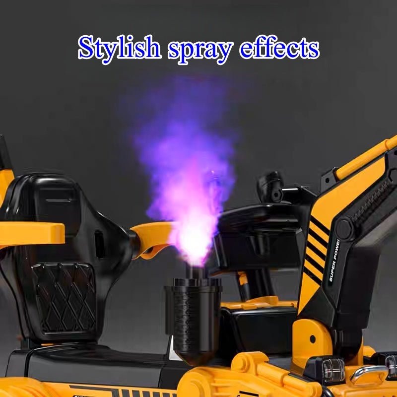 Fully Electric Kids Excavator – Realistic Ride - On Construction Vehicle realistic operation, swichable digging/bulldozing blades, music, lights and colorful spary effects - Small Beauty