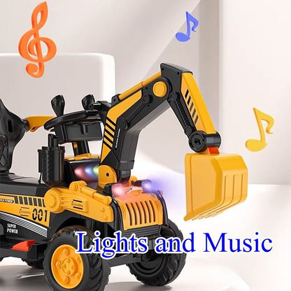 Fully Electric Kids Excavator – Realistic Ride - On Construction Vehicle realistic operation, swichable digging/bulldozing blades, music, lights and colorful spary effects - Small Beauty