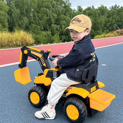 Fully Electric Kids Excavator – Realistic Ride - On Construction Vehicle realistic operation, swichable digging/bulldozing blades, music, lights and colorful spary effects - Small Beauty