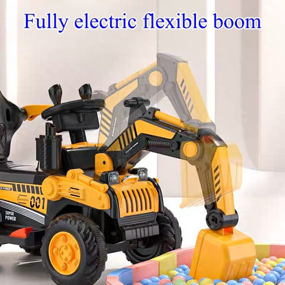 Fully Electric Kids Excavator – Realistic Ride - On Construction Vehicle realistic operation, swichable digging/bulldozing blades, music, lights and colorful spary effects - Small Beauty