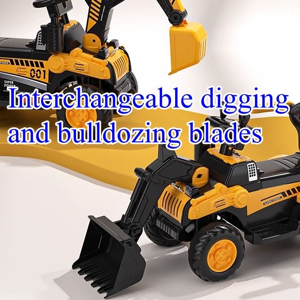 Fully Electric Kids Excavator – Realistic Ride - On Construction Vehicle realistic operation, swichable digging/bulldozing blades, music, lights and colorful spary effects - Small Beauty