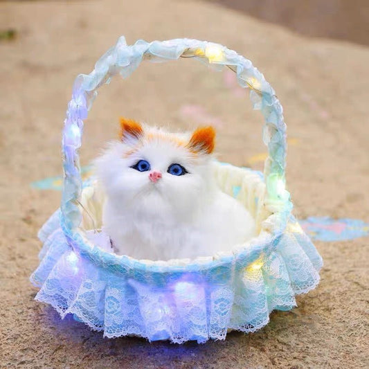 DreamyPurr Light-Up Meowing Kitty Basket Toy - Small Beauty