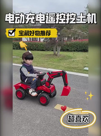 Fully Electric Kids Excavator – Realistic Ride-On Construction Vehicle realistic operation, swichable digging/bulldozing blades, music, lights and colorful spary effects